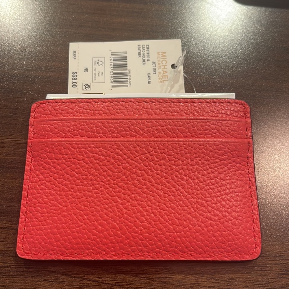 NWT Michael Michael Kors Jet Set card holder pink Dahlia - Picture 3 of 4